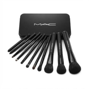 طقم فرش مكياج ماك مع علبة معدنية (12 قطعة) – MAC Brush Set